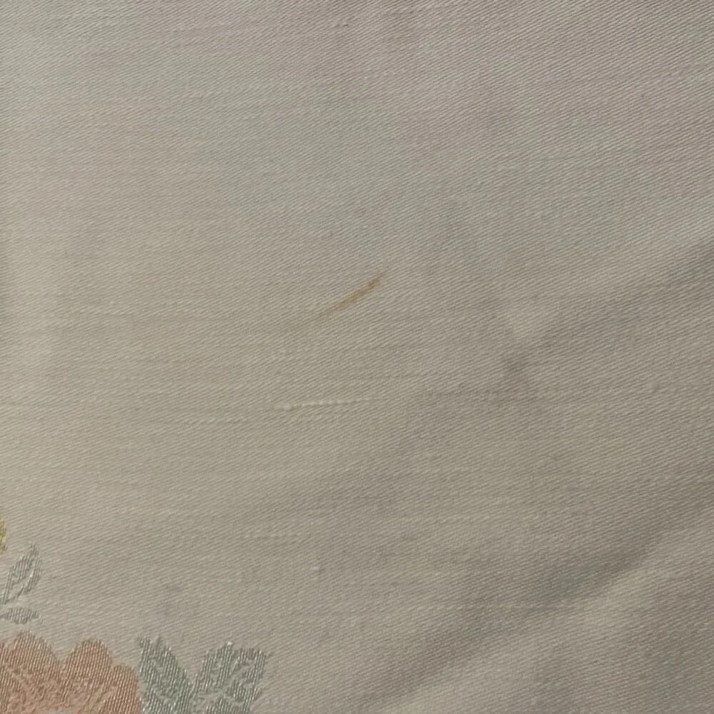 Vintage White Damask w/ Pink Blue Peach Green Floral Tablecloth 51”x47” Cottage